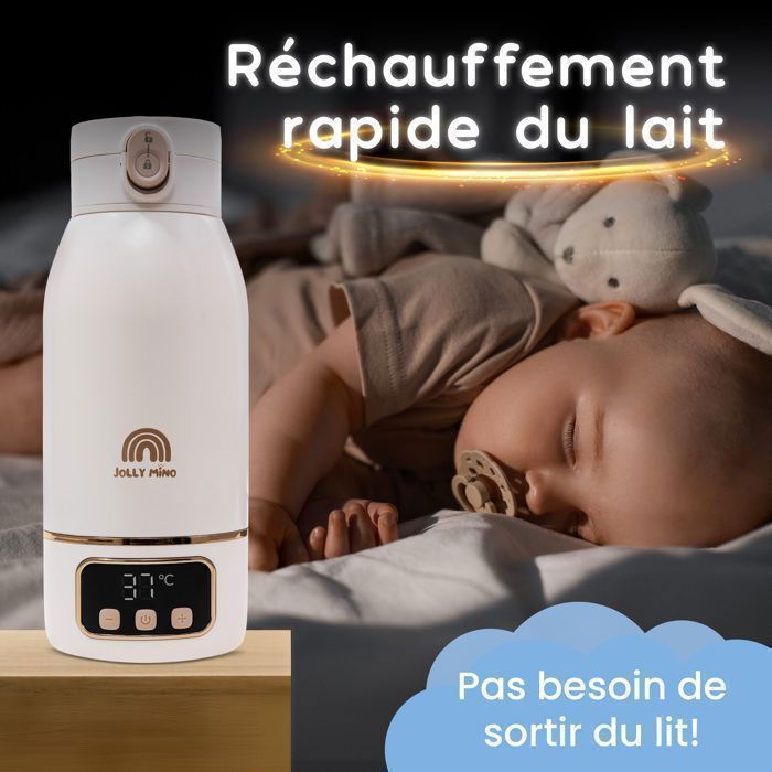 Jolly Mino Portable Wireless Baby Bottle Warmer 500ml, Heats Water Quickly, Cleaning Brush