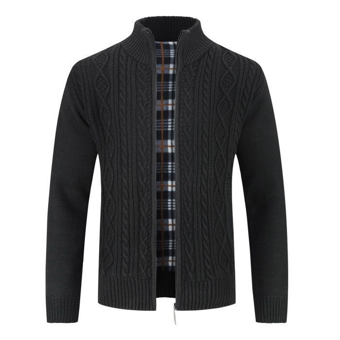 Maglione da uomo Allthemen con collo alla coreana, maniche lunghe, tasca laterale, caldo e confortevole, colore nero.