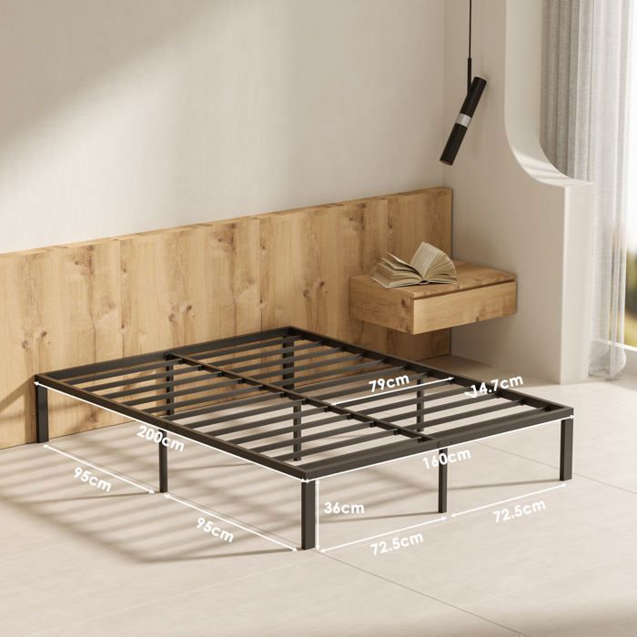 Estructura de cama - STANOW - 160 x 200 cm - Metal - 24 listones - Fácil montaje