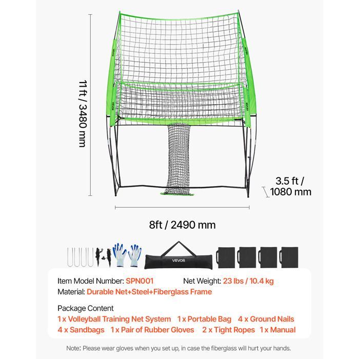 Portable Volleyball Net - VEVOR - Height Adjustable Volleyball Training Net with Ball Return