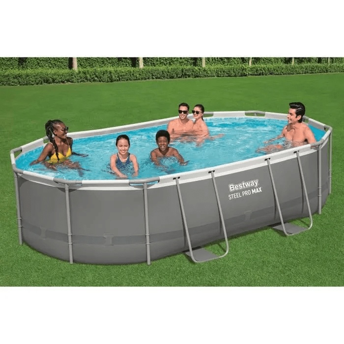 Steel Pro MAX™ Oval Above Ground Pool, 488 x 305 x 107cm, Cartridge Filtration, Ladder + Skimmer