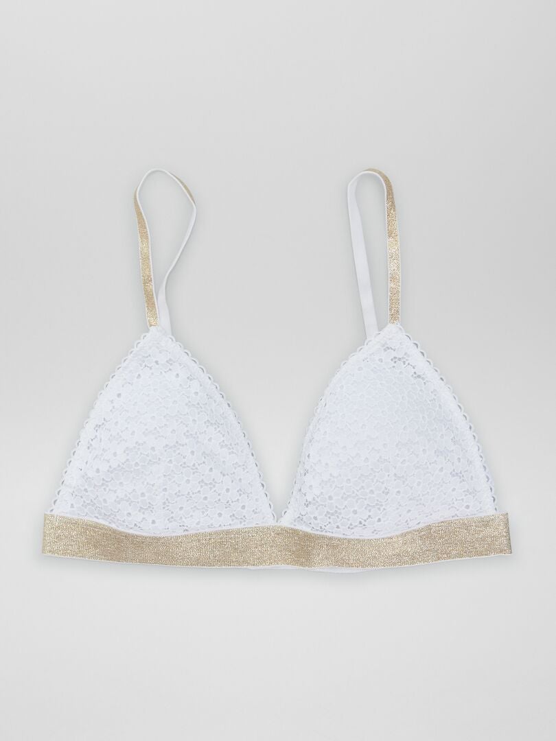 Sutiã triangular acolchoado com renda - Branco