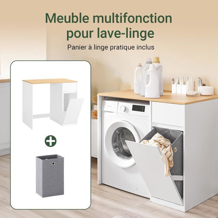 SoBuy Meuble Machine à Laver avec Tiroir Panier à Linge et Espace de Rangement pour Salle de Bain Buanderie 100x60x90cm Blanc