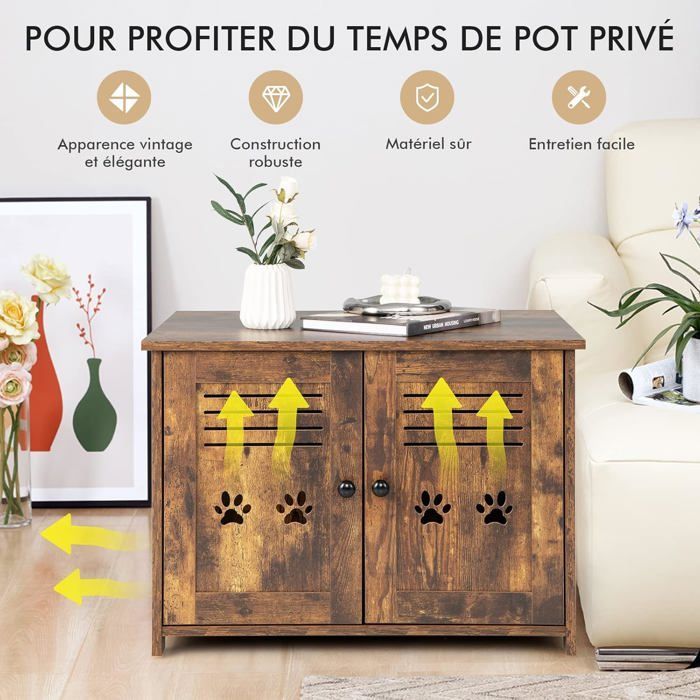 Arenero de madera para gatos COSTWAY con doble puerta, 70 x 51,5 x 50,5 cm, mueble/bandeja de arena con entrada lateral