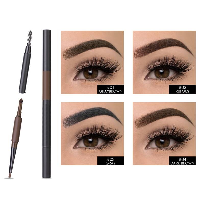 Crayon à sourcils 3 en 1, autonettoyant, waterproof, maquillage des yeux, teintes pour sourcils, pinceau, poudre, sans nuance, longue tenue