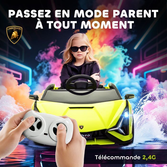 Auto elettrica per bambini - HOMCOM - Lamborghini Sian Sport 12V con telecomando, suoni e LED - PP - Verde