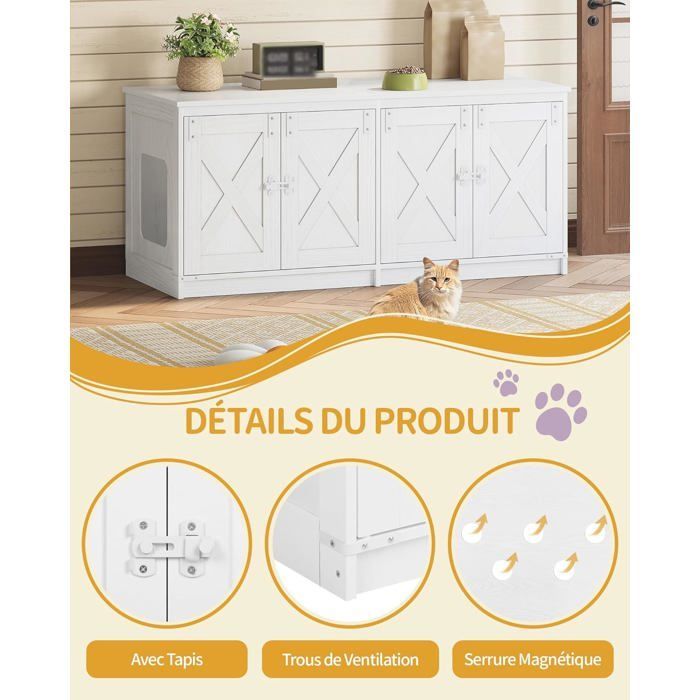 Casita para arenero de gatos, armario para arenero de 2 gatos, armario oculto para arenero, casita para gatos de interior, blanca