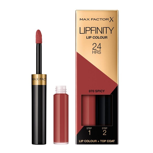 Max Factor Lipfinity Lip Color 070 Spicy 2-Step Longlasting Lipstick<br>2.3ml