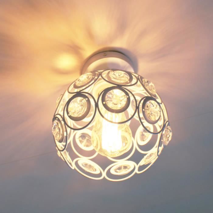 Sayoo 1pcs Plafonnier en Cristal Métal Fer Lampe de Plafond Lustre E27 Pour Salon Chambre Café Bar Restaurent - Ø20cm Blanc