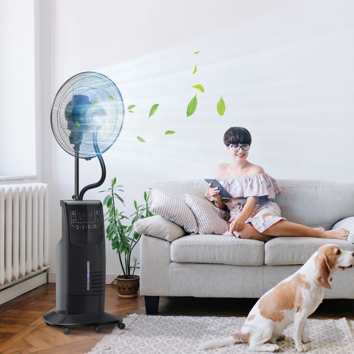 Ventilador nebulizador HOMCOM - silencioso - 90W - con ruedas, 3 modos, 3 velocidades, control remoto, temporizador, oscilación - negro