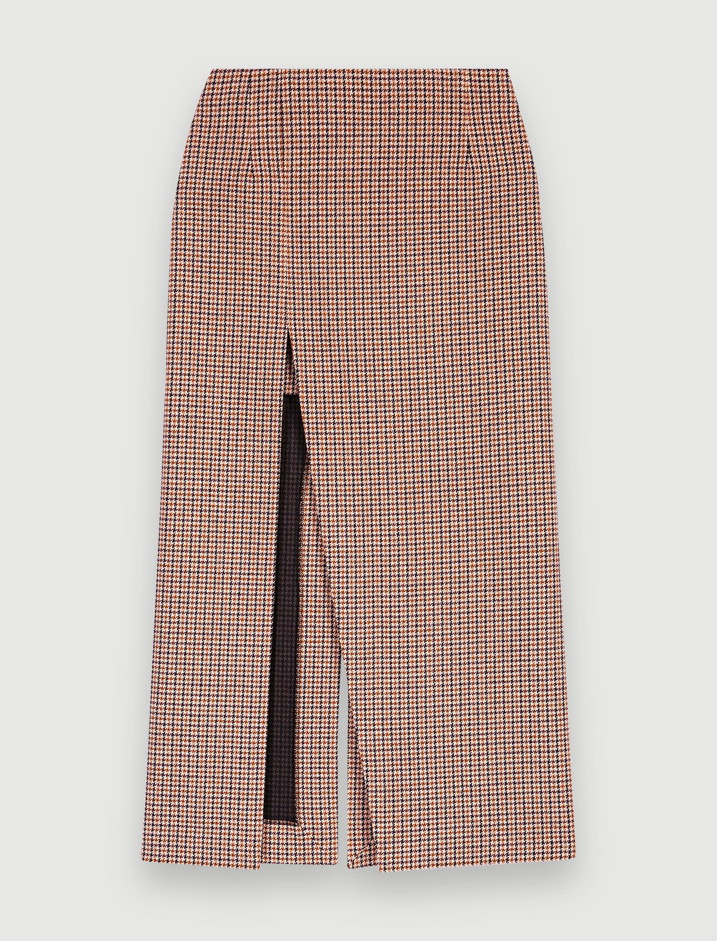 Fustă midi cu crăpături în carouri cu imprimeu Houndstooth