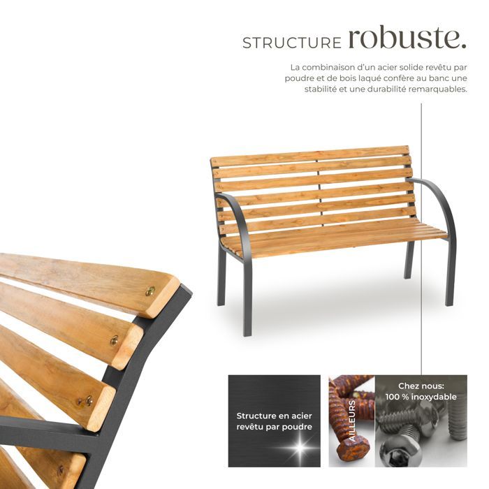 Panchina - TECTAKE - MICHAELA Panchina da giardino a 2 posti, stabile, robusta, in pino cinese, legno e acciaio, 119,5x62x83cm - Marrone