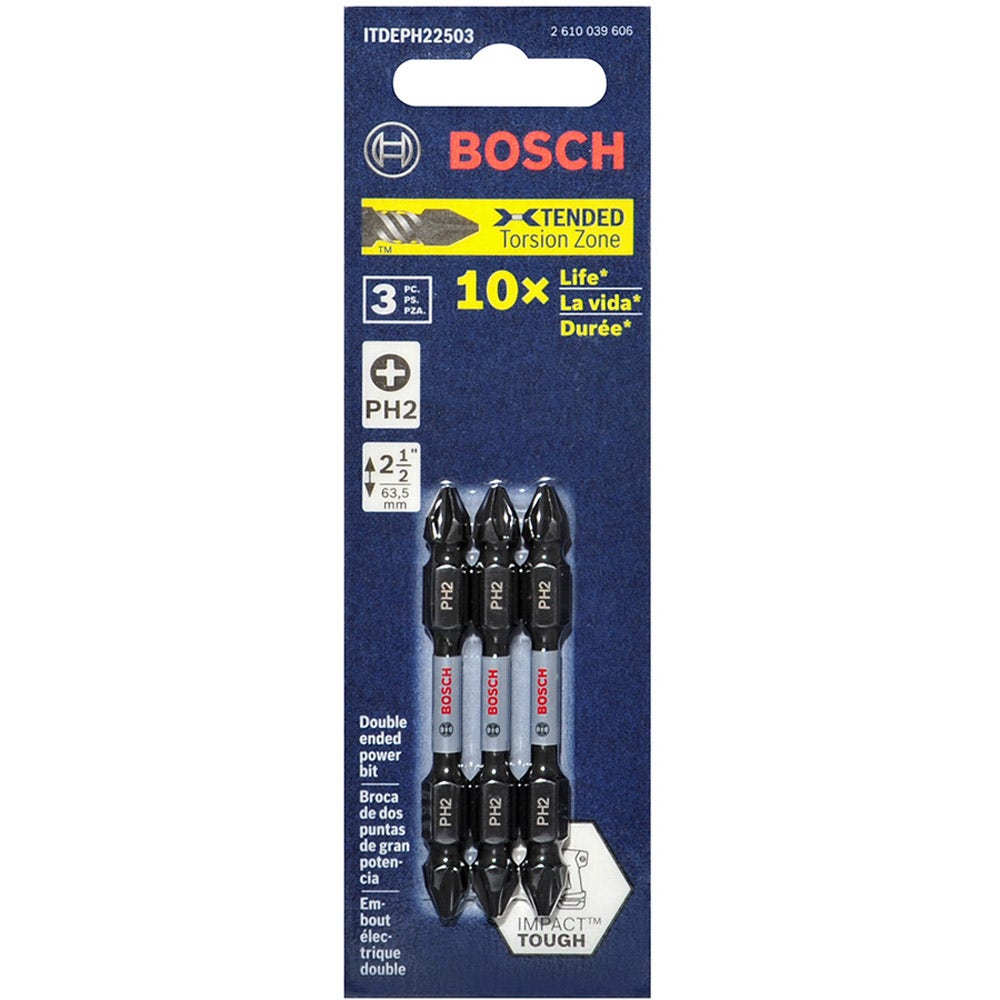 BOSCH PH2 x 65 mm Phillips Doppelschneider-Schlagschrauberbits – IMPACT TOUGH – 3 Stück