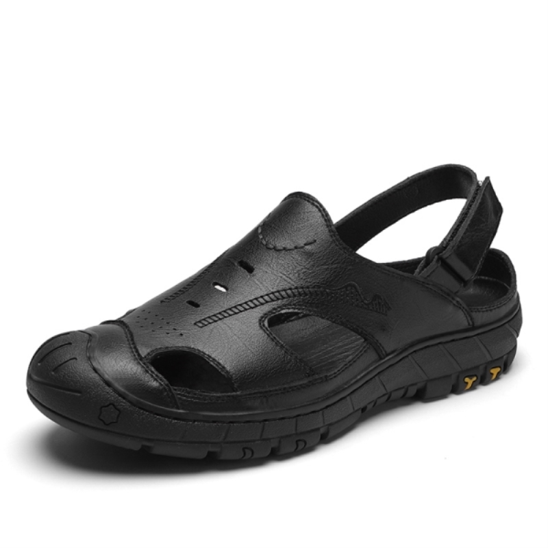Sandalias casuales de verano de cuero genuino para hombre, lujosas, hechas a mano, zapatos de cuero para hombre, sandalias de ocio para conducir al aire libre para hombre.