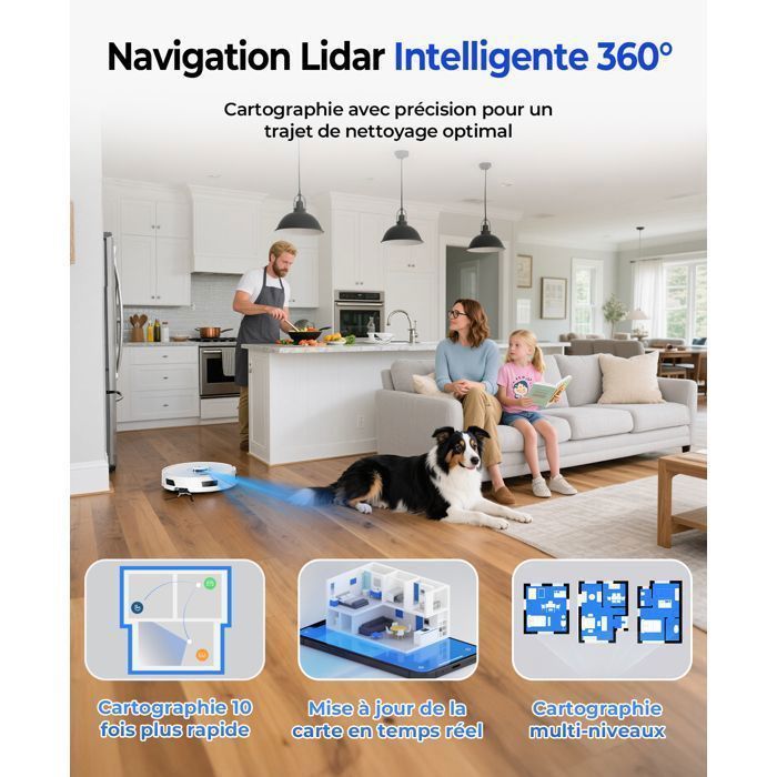 Robot aspirapolvere e lavapavimenti 4 in 1, 20000 Pa - Redroad R11 - Autonomia 200 min, svuotamento automatico, con navigazione LiDAR, ricarica automatica, con app