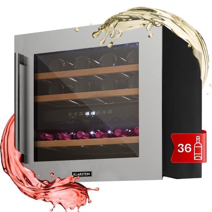 Cave à vin - Klarstein - 94 L - 36 bouteilles - Armoire à vin - 2 zones - Écran led - Cave à vin encastrable - Porte vitrée