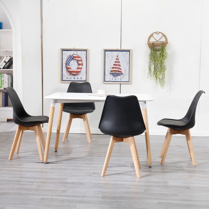 Set of 4 Chairs - DOWISDOLY - Scandinavian Chairs - Wooden Legs - Black