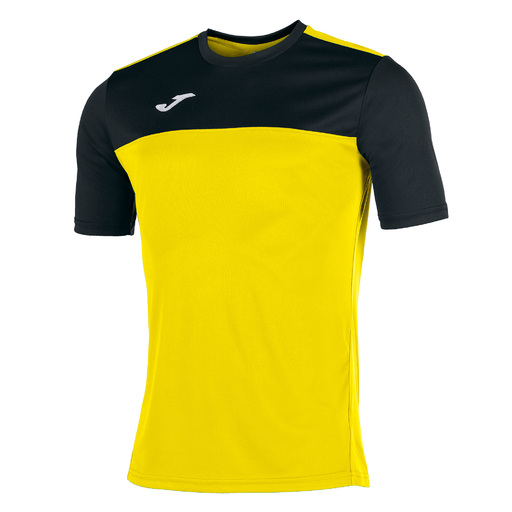 Camiseta Joma Winner de manga curta, amarela e preta.