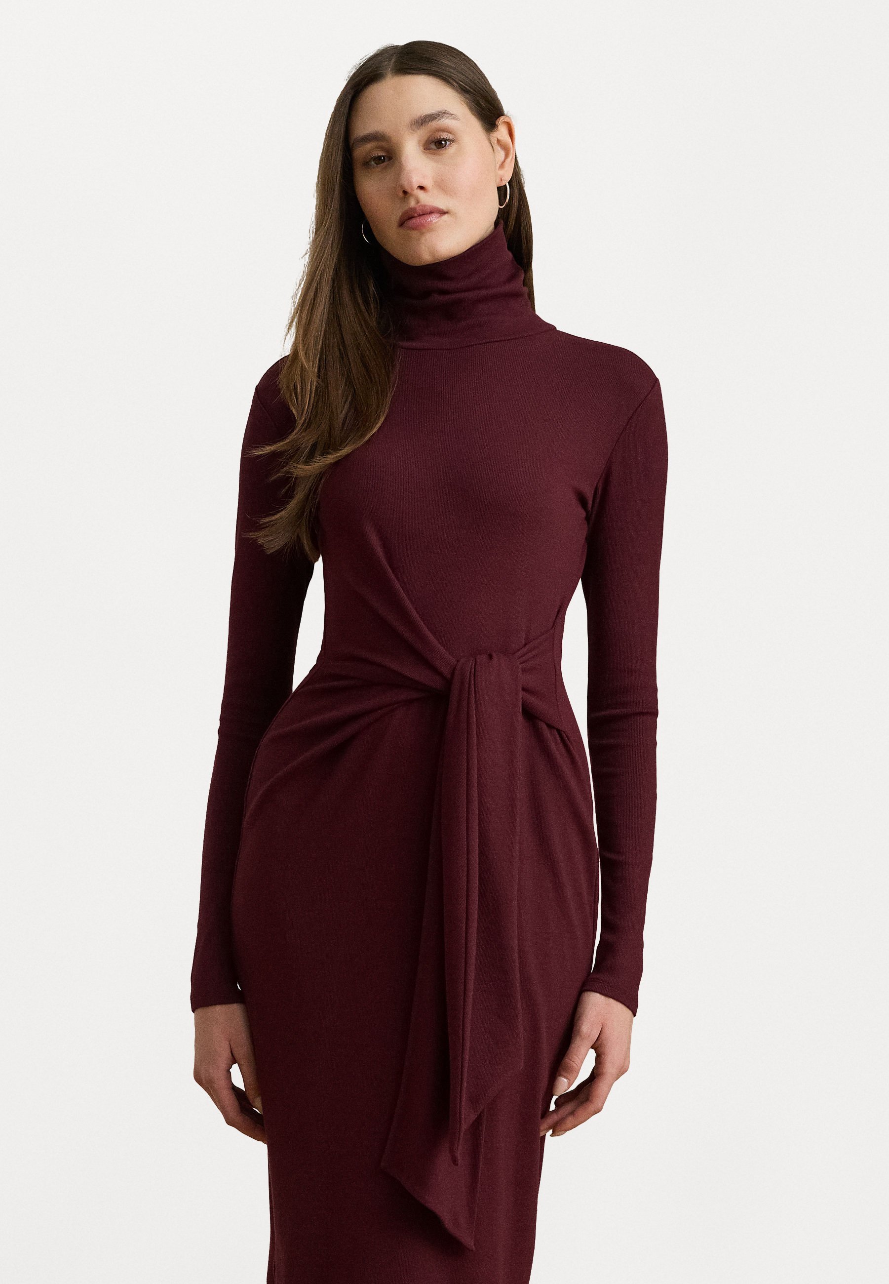 Robe Lauren Ralph Lauren Petite à col roulé et nœud sur le devant - Robe de jour - grenat foncé
