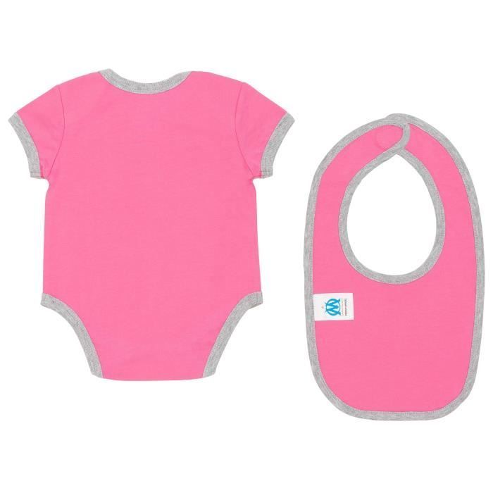 Ensemble body + bavoir OM - OLYMPIQUE DE MARSEILLE - Bébé fille - Rose