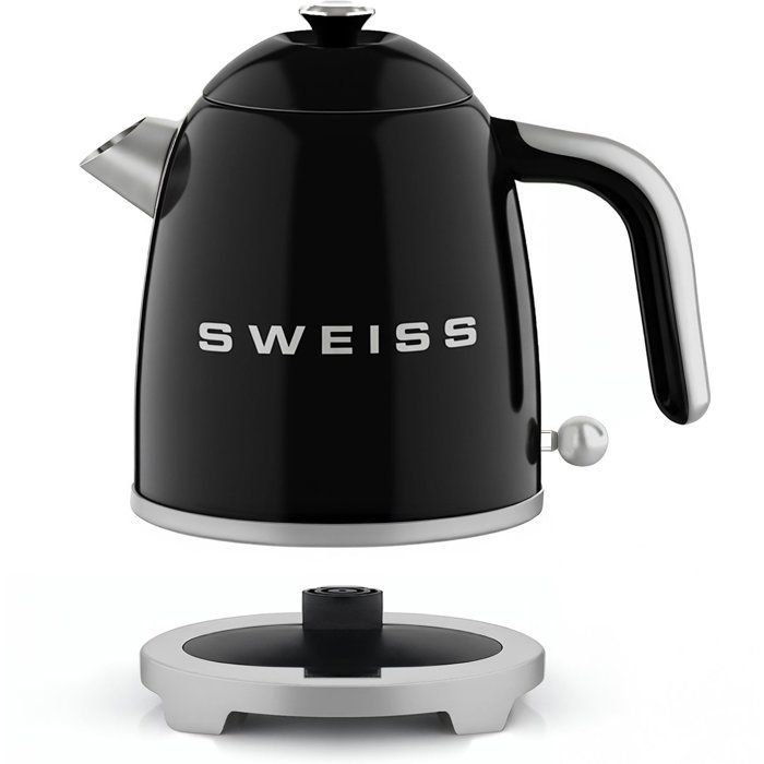 Vintage Wasserkocher – SWISS – KTS9 – 1000 W – 1 l – 360° drehbarer Sockel – Schwarz