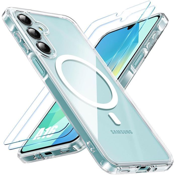 Suojakotelo - BOOLING® - Samsung Galaxy A16 4G/5G:lle - Läpinäkyvä - Iskunkestävä - 2 karkaistua lasista näytönsuojaa