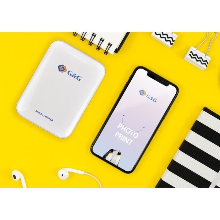 Imprimante Photo - G&G - Pocket - Technologie Zinc - Sans Encre - Couleur Blanc