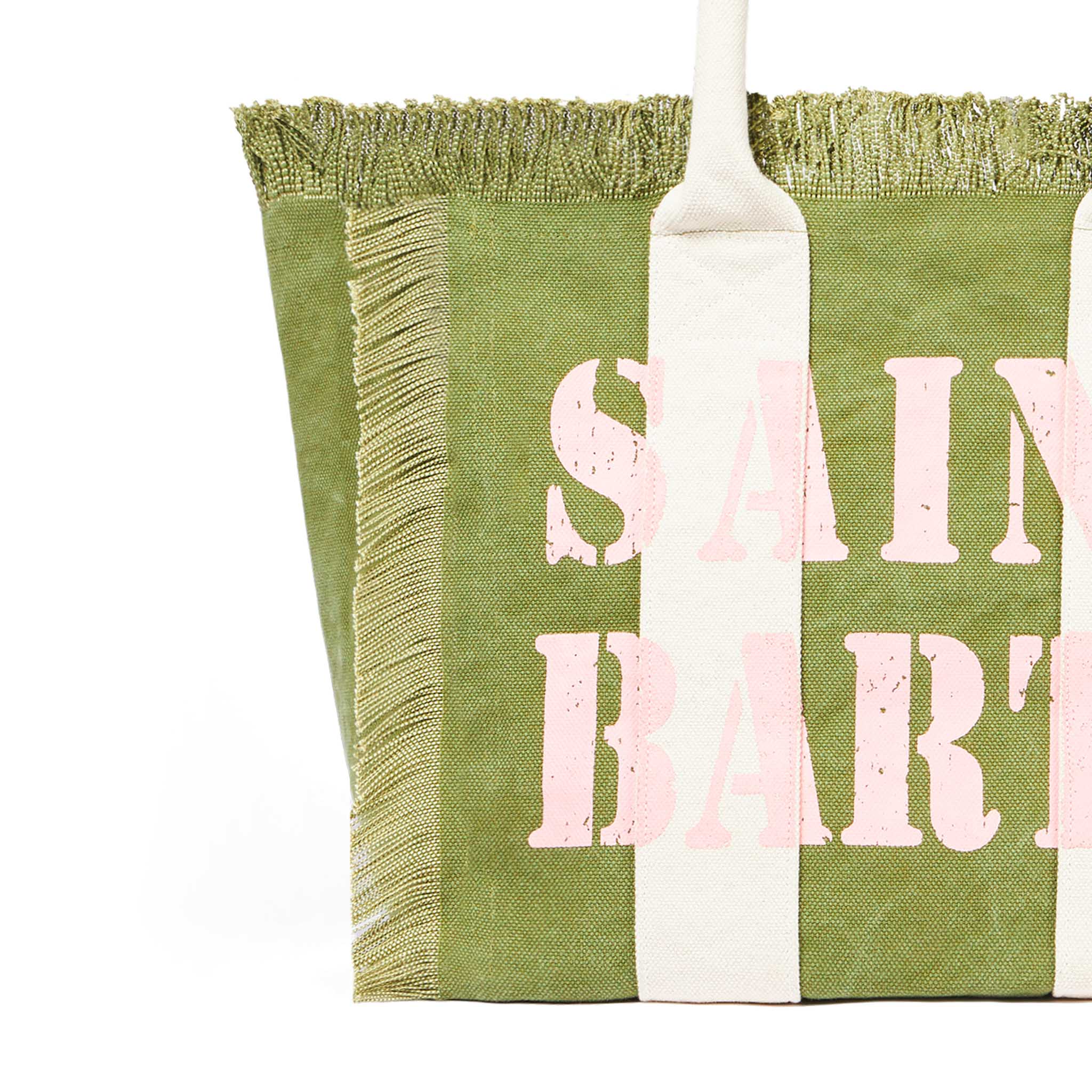 Vanity Schultertasche aus Baumwoll-Canvas in Militärgrün mit cremeweißen Henkeln und Innentasche mit Reißverschluss | MC2 Saint Barth