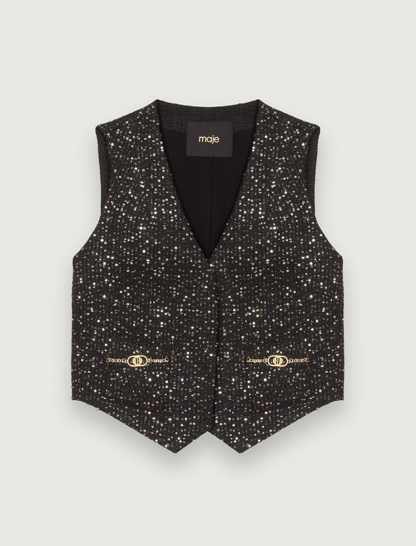 Vestă din tweed cu paiete - Negru