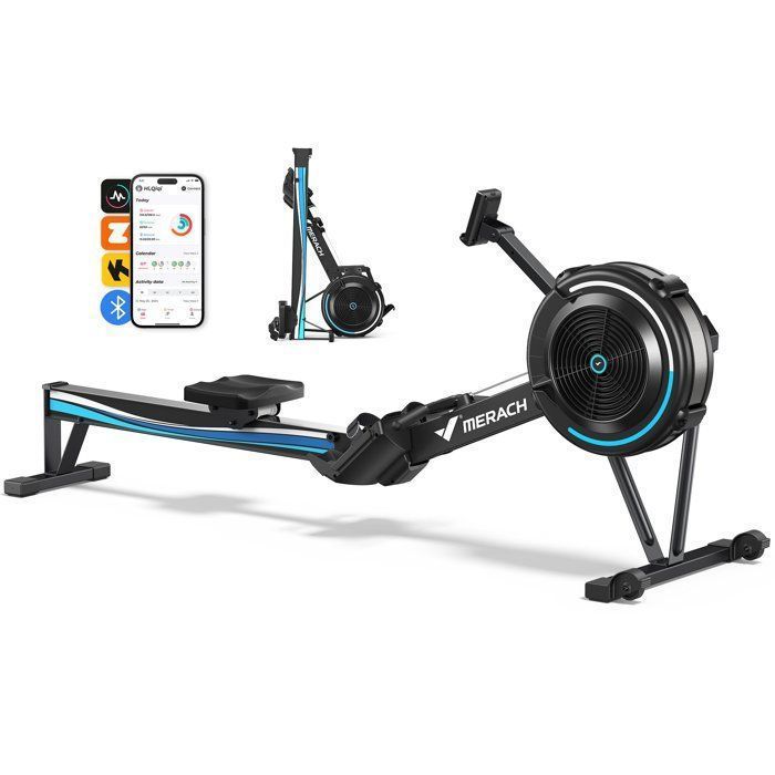 Air Rower – MERACH – 10 Resistance Levels – Regular Use – Easy to Store – Phone Holder – App Compatible