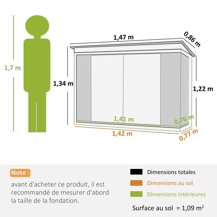 Caseta/cabaña de jardín - Outsunny - 1,09 m² para almacenamiento de herramientas, 2 puertas con cerradura - chapa de acero - 147x86x134cm - blanco y negro