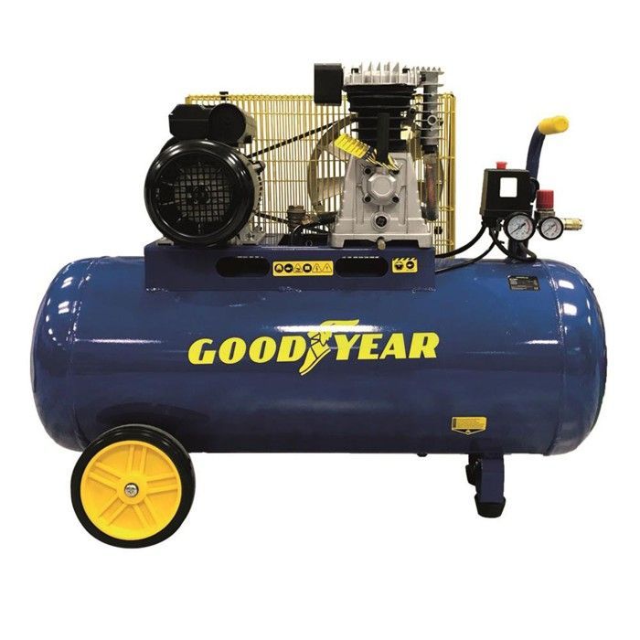 Compresor de aire Goodyear de 100 L con transmisión por correa - 3 HP - 2250 W - 10 bar - Caudal de 350 L/min