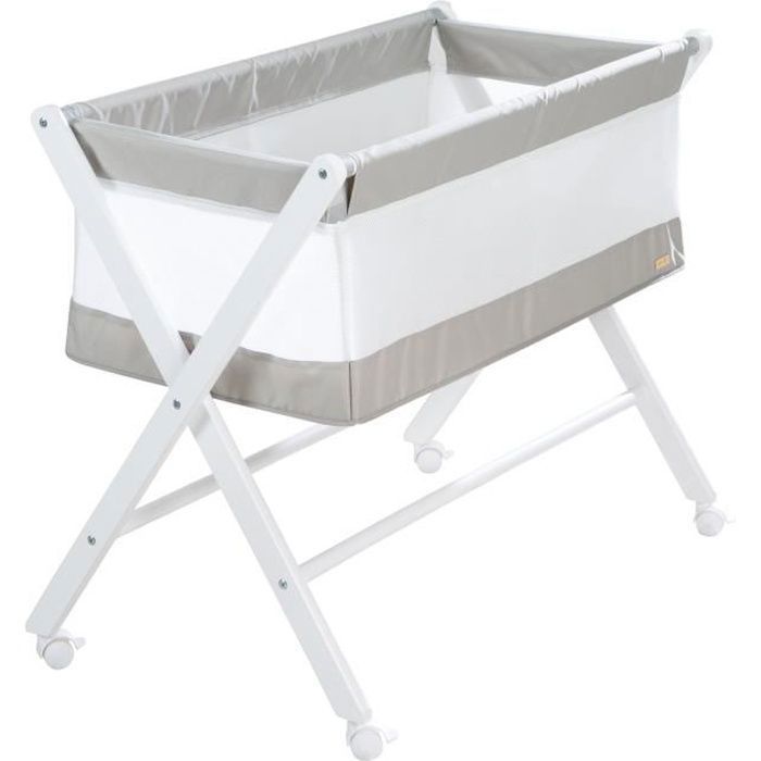 ROBA Faltbares Beistellbett – Canvas und Netzgewebe – Matratze und feststellbare Rollen – 90 x 45 cm – Grau/Weiß