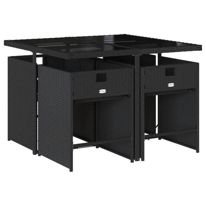 Conjunto de muebles de jardín - Juego de comedor de jardín de 5 piezas con cojines, resina de mimbre negro - Mesa + 4 sillas de jardín (968113)DLEB