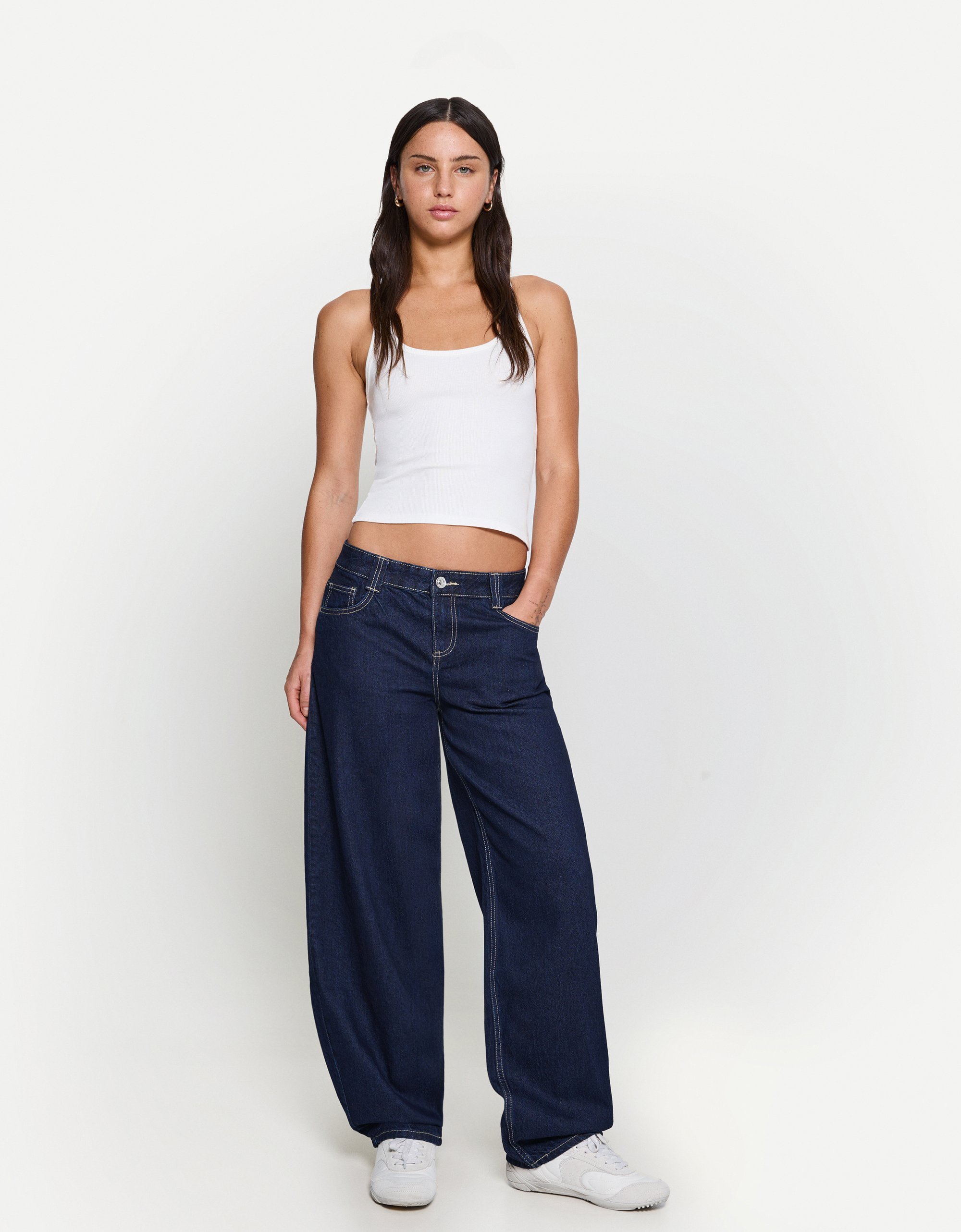 Bershka BALLOON - BAGGY - Relaxte jeans - donkerblauw