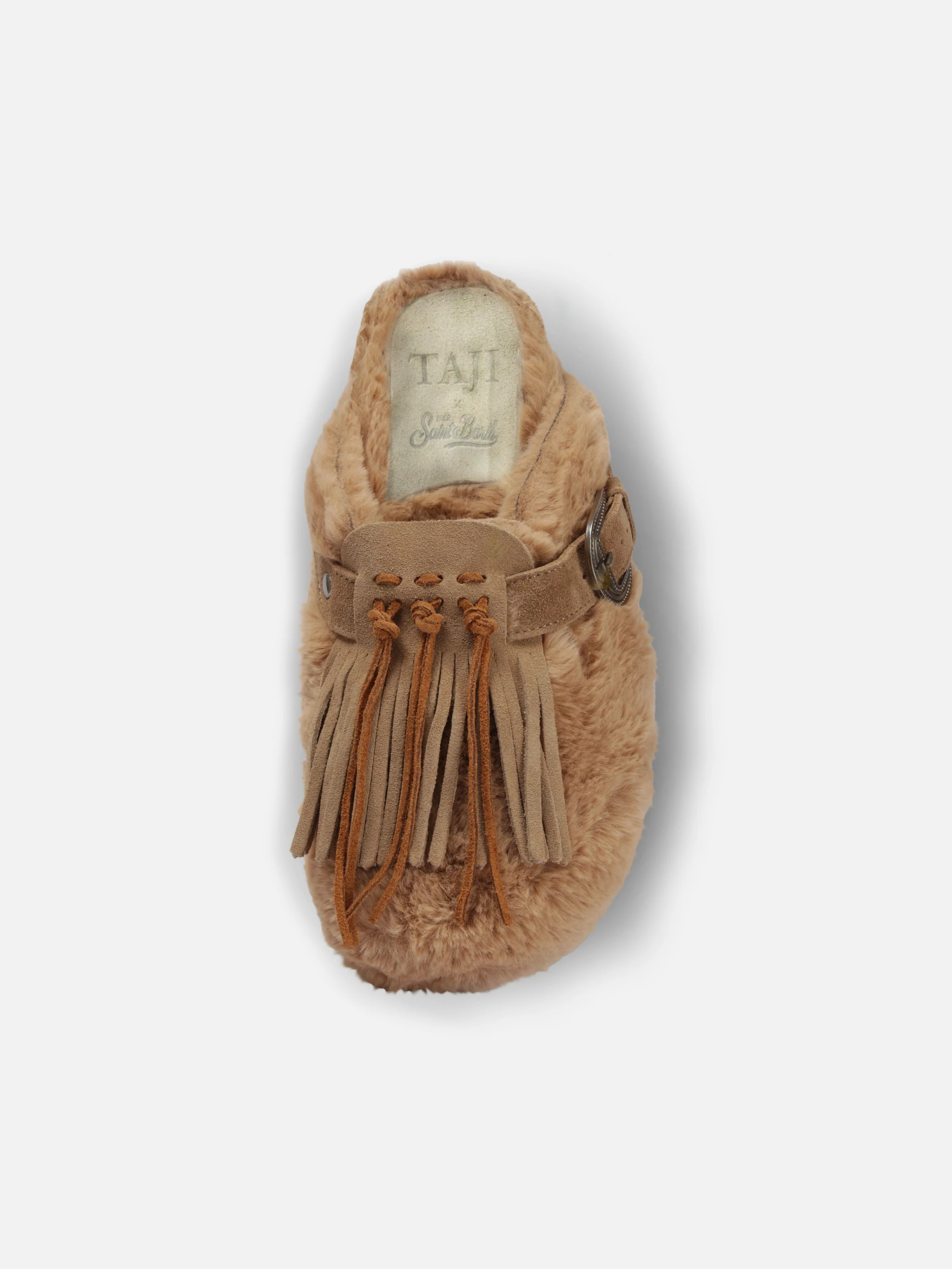 Beige klompen van imitatiebont | TAJI SPECIALE EDITIE