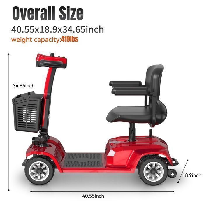 SEEDREAM LUCAS PRO X-02, Rouge, Moteur 300W Batterie 24V 12AH, 6KM/H, Scooter seniors, Quadricycle électrique, Autonomie 20KM
