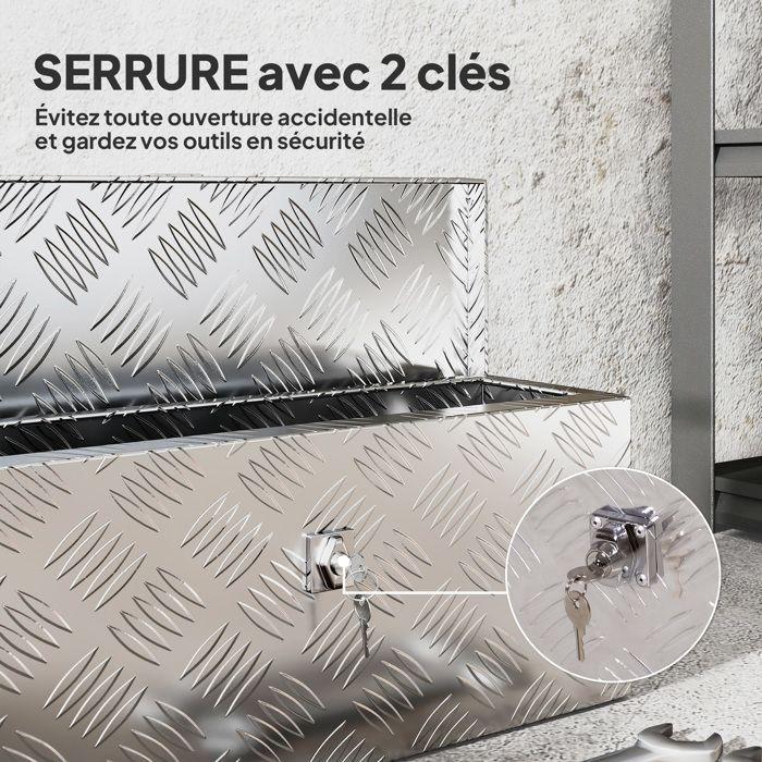 Storage box - tool box - HOMCOM - key lock for transporting tools - aluminum - 50x15.5x20.5cm - silver