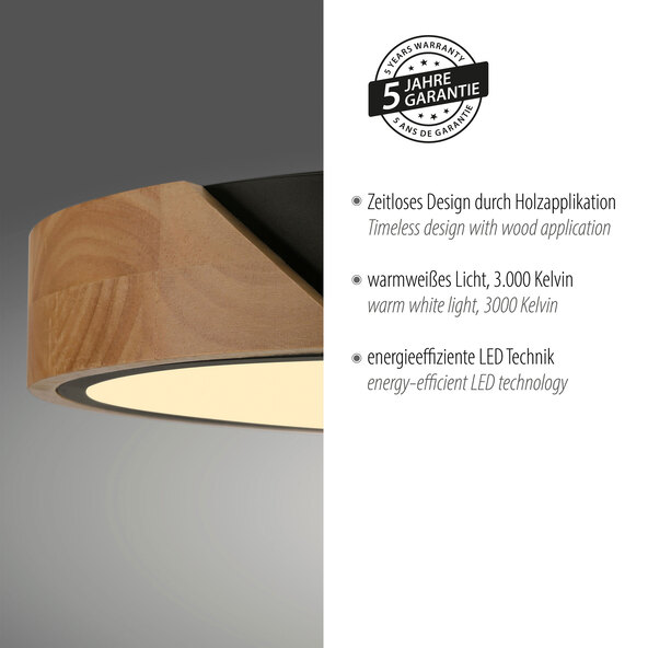 Lampă de tavan LED BILA, Ø 32 cm, neagră