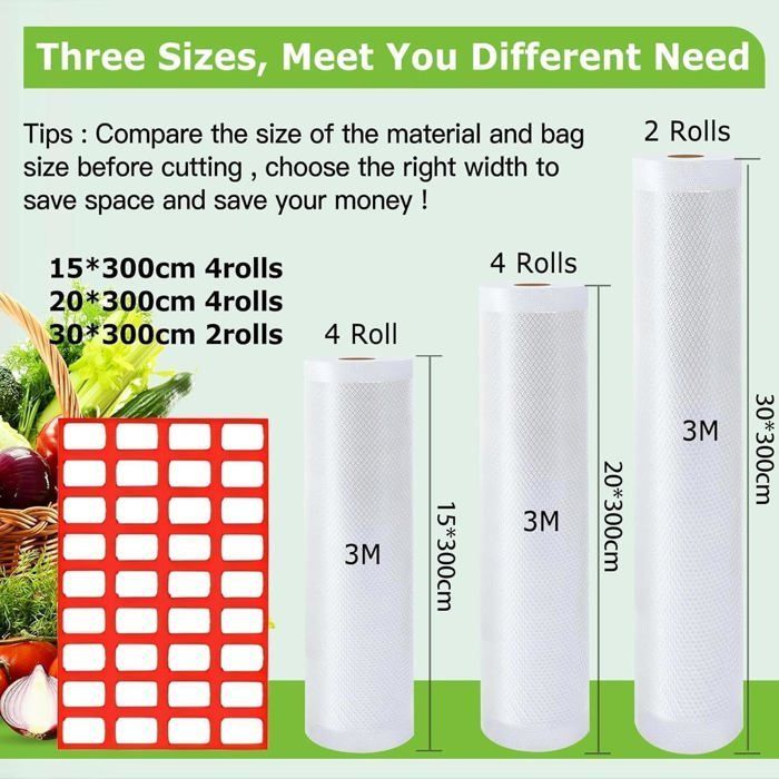 Sac Sous Vide Alimentaire, 10 Rouleaux 15X4/20X4/30X2/X300Cm Film Sous Vide Alimentaire, Approuvé Par La Fda, Lfgb, Rouleau[MA248]