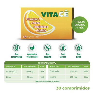 Vitacê Vitacê sinkkiä ja punahattu 30 tablettia 30 tablettia