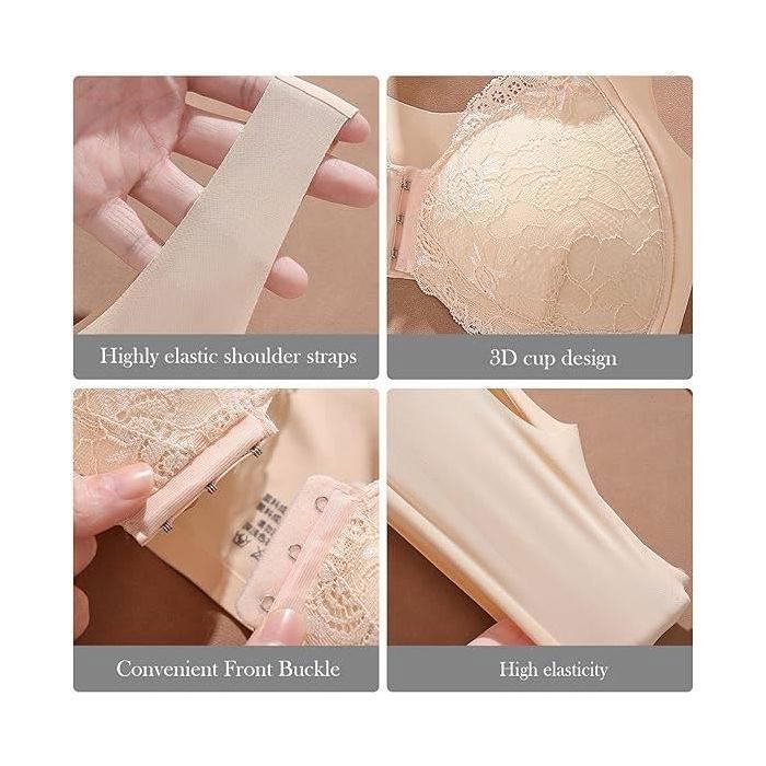 2PCS Soutien Gorge Ouvert Devant sans Armature Soutiens-Gorge de Sport Femme Sports Bra Lace Quotidien pour Yoga Sport noir+beige