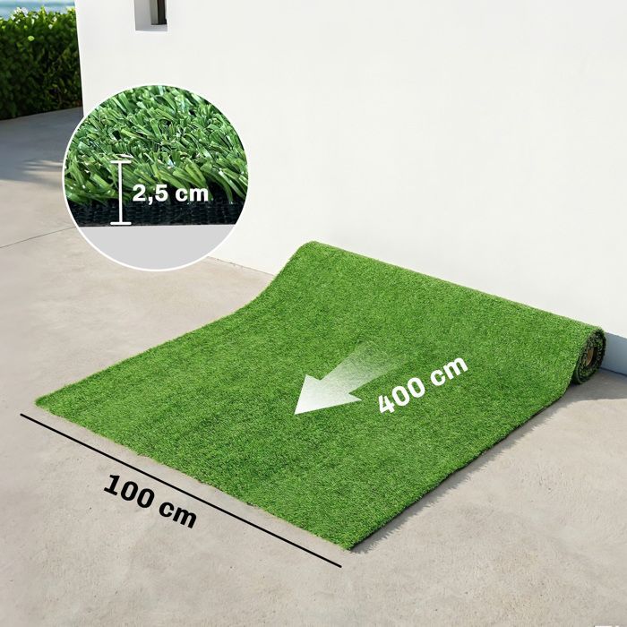 Césped sintético - césped artificial - Outsunny - autodrenante para jardín, patio o uso exterior - PP - 400x100x2.5cm - verde