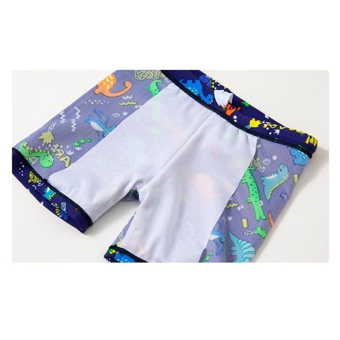 Children's 4-Piece Printed Swimsuit Set: T-Shirt, Shorts, Swim Cap and Goggles for Boys and Girls - Blue