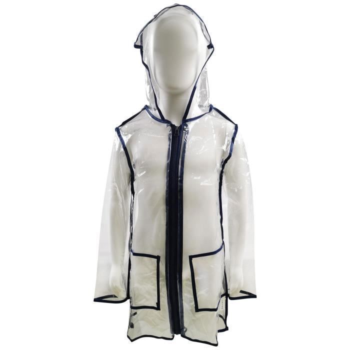 Impermeable azul marino de EVA para niñas, transparente, edades de 5 a 13 años.