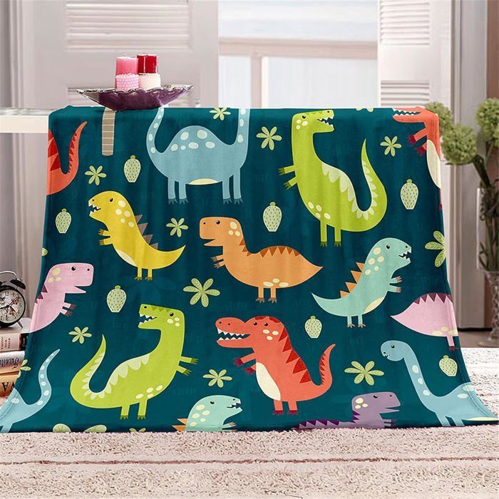 Flanellfilt i fleece, djurfilt, varmt och mjukt vinteröverkast, pläd/sofffilt, dinosaurie, 130x150cm