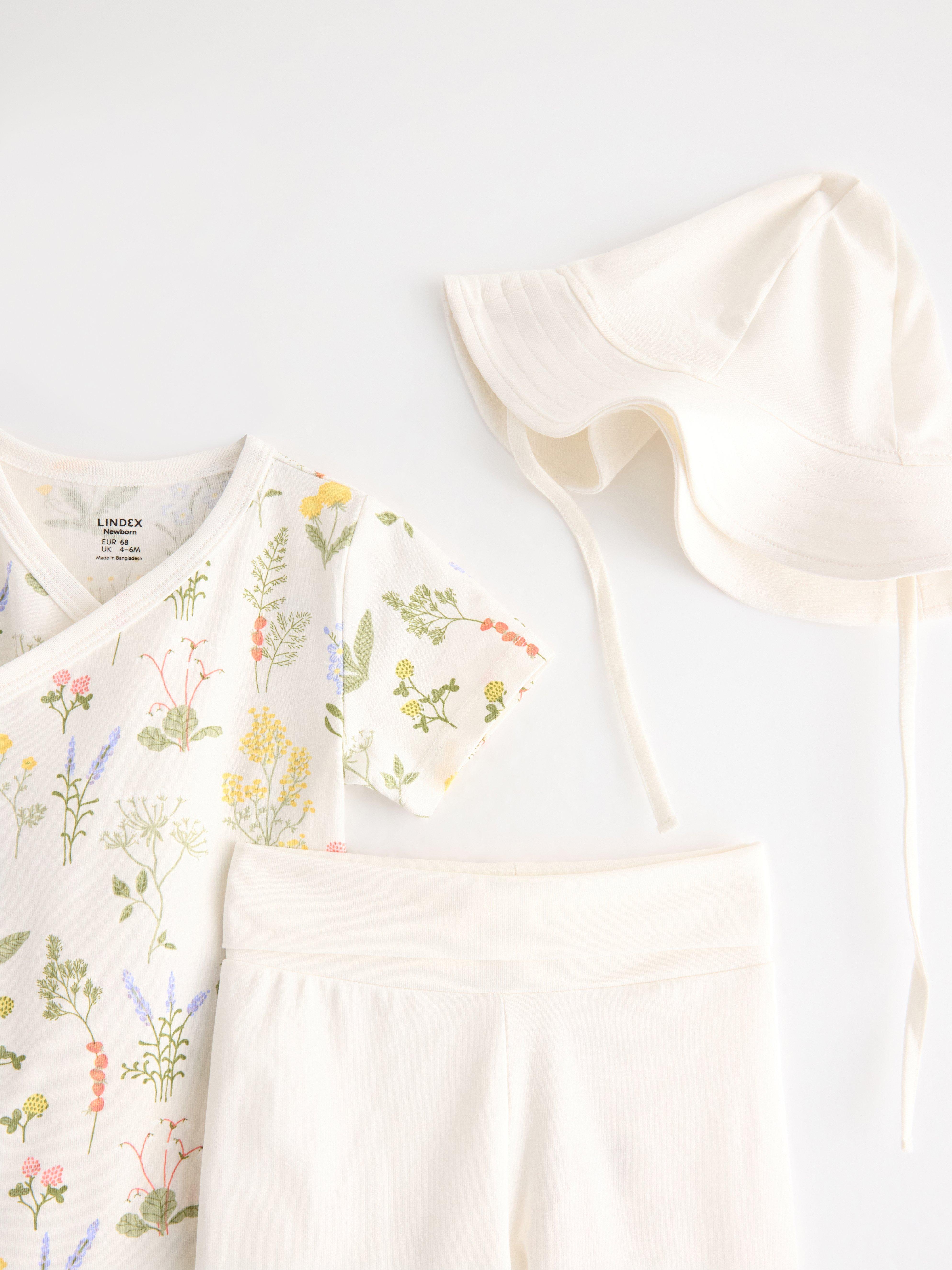Kit inicial de 3 peças para bebê, branco claro acinzentado