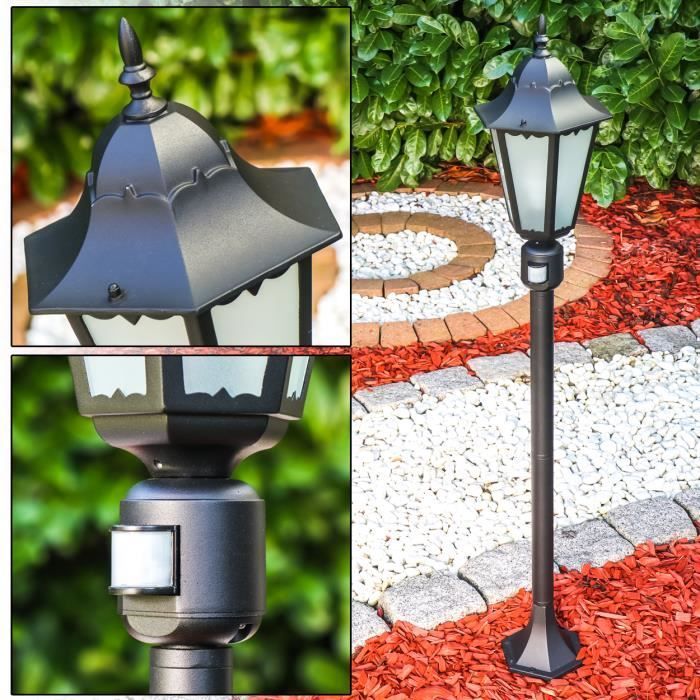 Vloerlamp voor buiten - HOFSTEIN - Fabiano - Bewegingssensor - Matzwart aluminium - Vintage