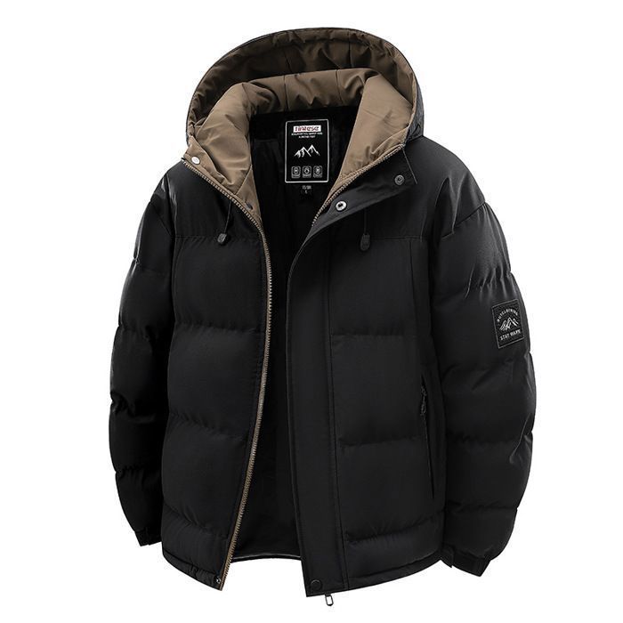 Chaqueta acolchada de invierno bicolor para hombre con capucha y mangas largas - Negra