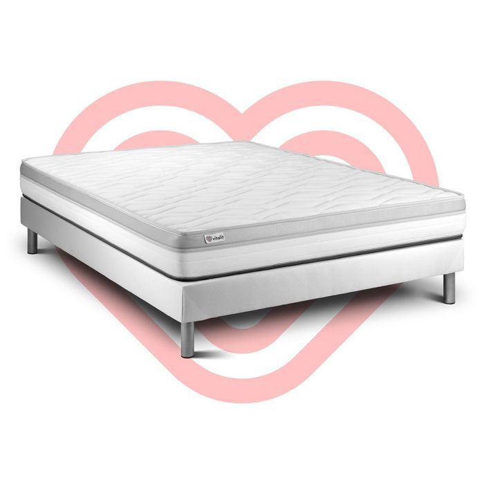 Ensemble Matelas Sommier 140x200 cm - Sommier Blanc (en kit) - Vital Relax Blanc